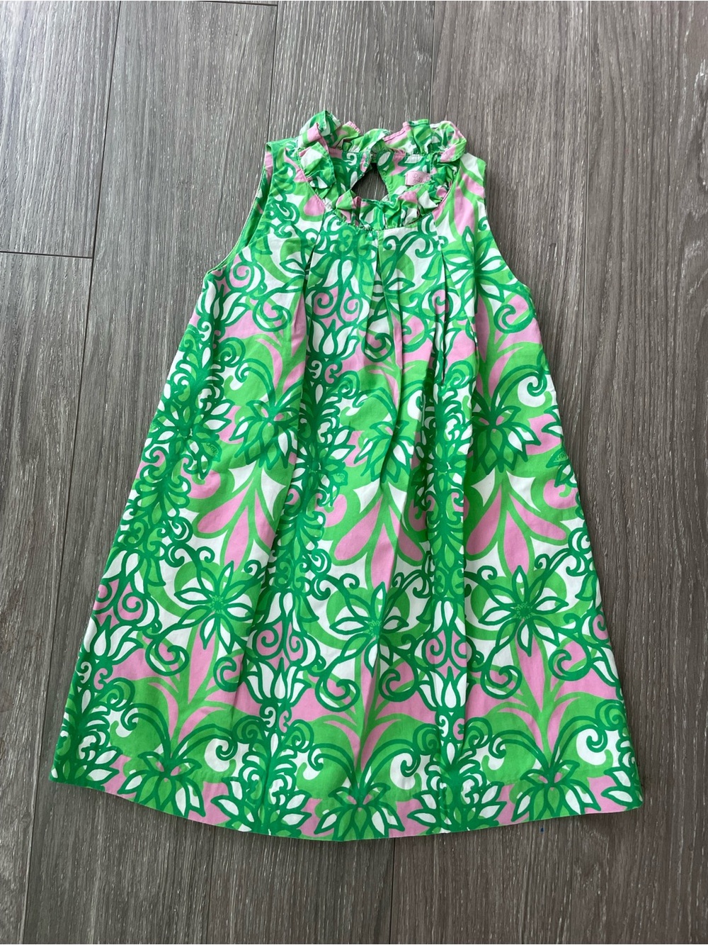 Lily Pulitzer Green & Pink Floral Print Girls A-Line Dress
